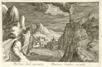Elvelandskap ved måneskinn Ulike landskap (serietittel) Topographia variarum regionum (serietittel) av Simon Frisius (attributed to)