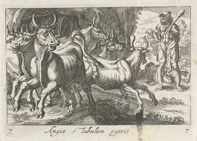 Hercules hoedt de kudde van Geryon egerit Augiae stabil (tittel på objekt) Herculische temaer (serietittel) av Simon Frisius