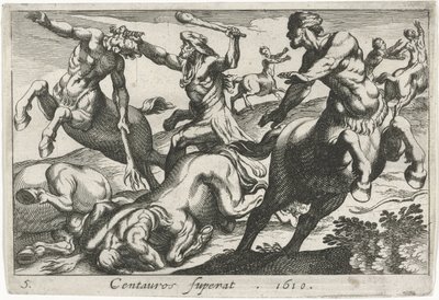 Herkules kjemper mot kentaurene Centauros superat (tittel på objekt) Herculean Themes (serietittel) av Simon Frisius