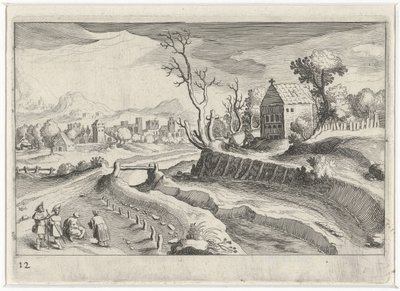 Kupert landskap med kapell Sør-europeiske landskap (serietittel) Topographia variarum regionum (serietittel) av Simon Frisius