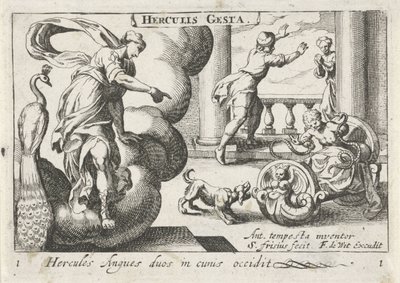 Jonge Hercules wurgt twee slangen Hercules dreper to slanger i vuggene deres (tittel på objekt) Herculische temaer (serietittel) Hercules (serietittel på objekt) av Simon Frisius
