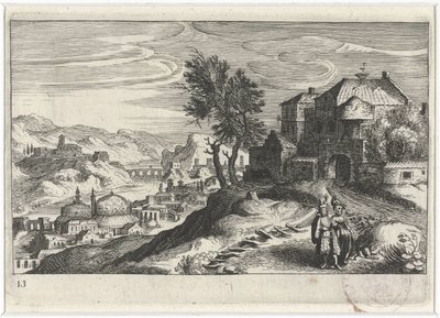 Elvedal med bygninger Sør-europeiske landskap (serietittel) Topographia variarum regionum (serietittel) av Simon Frisius