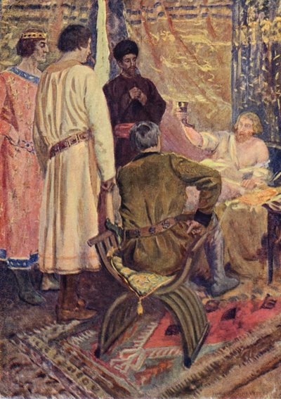 Illustrasjon for Sir Walter Scotts The Talisman (farge litho) av Simon Harmon (after) Vedder