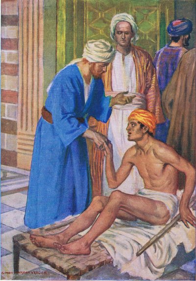Peter og Johannes ved den vakre porten, fra The Bible Picture Book utgitt av Thomas Nelson, ca.1950 av Simon Harmon Vedder