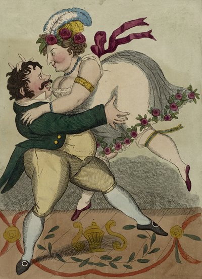 Den nye tyske valsen, ca. 1818-tallet (håndfarget etsning) av Simon Hehl