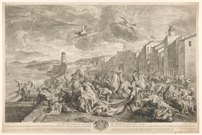 Byllepestofre blir drept i La Tourette, Marseille La Peste dans la ville de Marseille en 1720 (tittel på objekt) av Simon Henri Thomassin