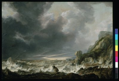 Ship In Distress Off A Rocky Coast, ca. 1645 (olje på tre) av Simon Jacobsz. Vlieger