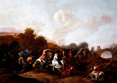 En trefning mellom tyrkere og kristne (olje på panel) av Simon Johannes van Douw