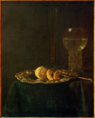 Bankett stilleben med sølvfat, sitroner, roman og fløyte av Simon Luttichuys