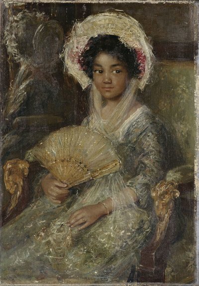 Ung kvinne med en fan, ca. 1906 (olje på lerret) av Simon Maris