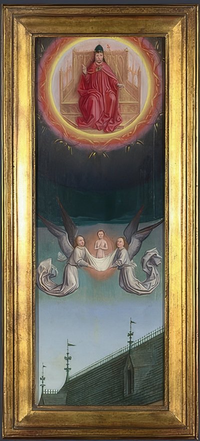 Sankt Bertins sjel blir båret til himmelen (altertavle fra Abbey of St. Bertin). Rundt 1459 av Simon Marmion