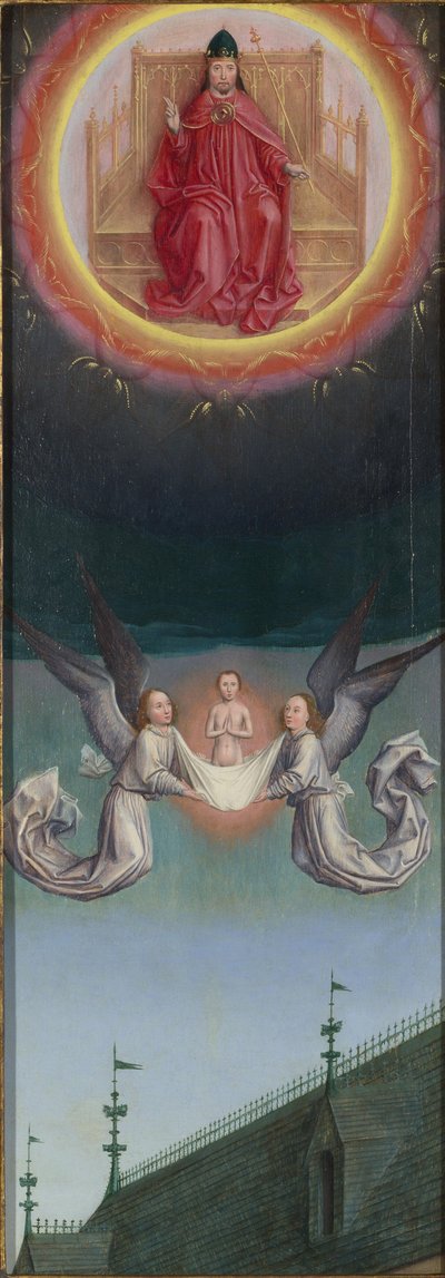 The Soul of Saint Bertin bar opp til Gud fra St Bertin-altertavlen, ca 1459 av Simon Marmion