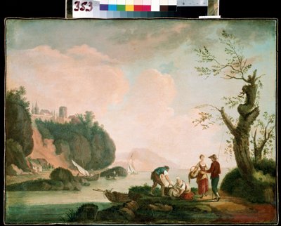 Fiskerne. Maleri av Simon Mathurin Lantarat (1729-1778). Olje på lerret. Fransk kunst, rokokko. Mikhail Kroshitsky kunstmuseum, Sevastopol (Sevastopol) Ukraina av Simon Mathurin Lantarat