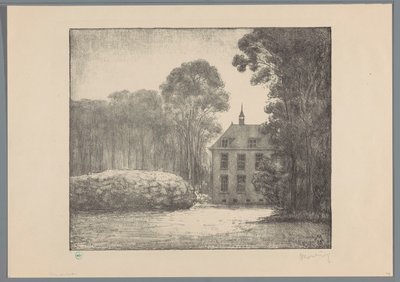 Utsikt over et gårdshus på De Raephorst eiendom Raephorst (original tittel) Gamle landeiendommer rundt Haag (original serietittel) av Simon Moulijn (signed by artist)