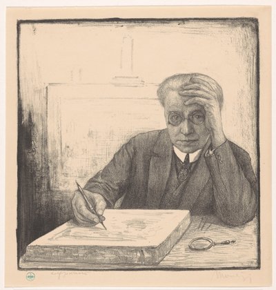 Selvportrett med litostein av Simon Moulijn (signed by artist)