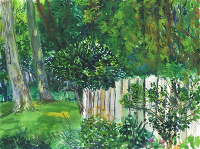 Hage og våtmark (akvarell, akvarellblyant og grafitt på papir) av Simon Neville