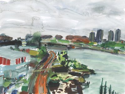 Utsikt over Harlem River (akvarell og gouache på papir) av Simon Neville