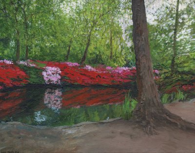 Still Pond, Richmond Park, 2013 (akryl på lerret) av Simon Neville