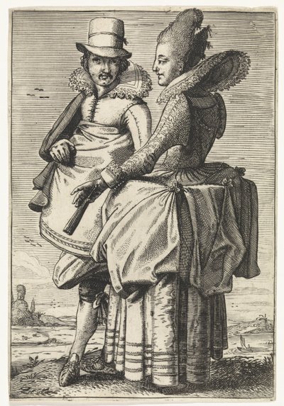 Mann og kvinne kledde seg etter moten rundt 1625 av Simon Poelenburg (attributed to)