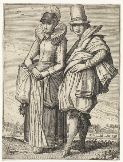 Mann og kvinne kledde seg etter moten rundt 1625 av Simon Poelenburg (attributed to)