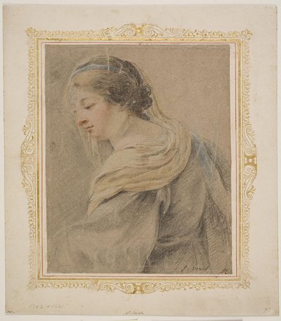 Studie av kvinne for "Madonna og barn" av Simon Vouet
