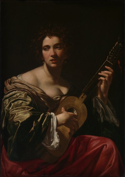 Kvinne som spiller gitar, ca. 1618. av Simon Vouet