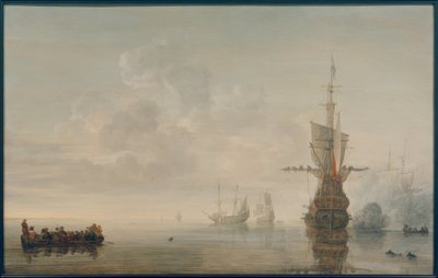 Flaggskipet «Aemilia» avfyrer en honnør for admiral Maerten Harpertsz. Tromp av Simon de Vlieger