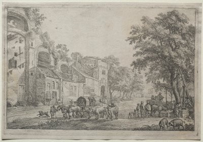 Tilnærmingen til en landsby. av Simon de Vlieger
