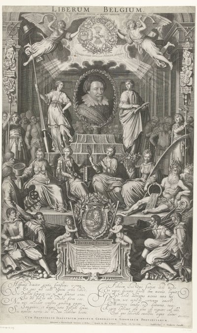 Frederik Hendrik som beskytter av religion og frihet, 1628 Liberum Belgia (tittel på objekt) av Simon van de Passe