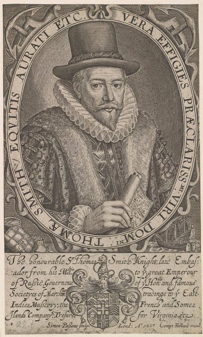 Sir Thomas Smith, første guvernør i East India Company, ambassadør i Russland 1604-1605, 1617. av Simon van de Passe