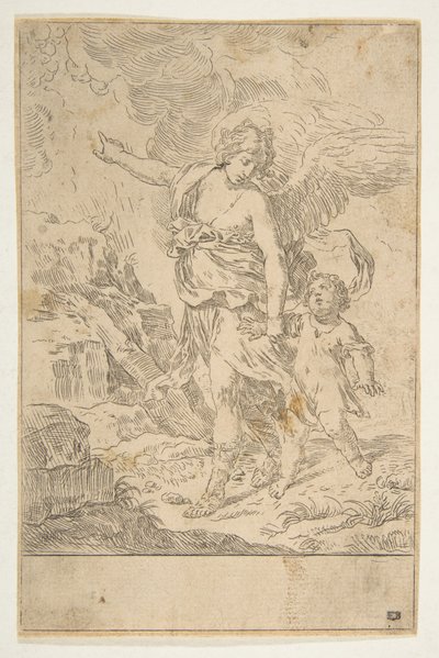 En skytsengel som går med et barn, ca. 1640. av Simone Cantarini
