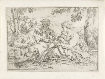 Hellig familie med Elizabeth og den unge døperen Johannes av Simone Cantarini