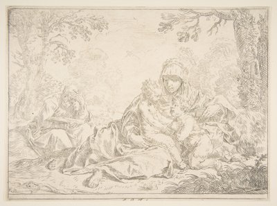 Hellig familie med døperen Johannes, ca. 1637-1640. av Simone Cantarini