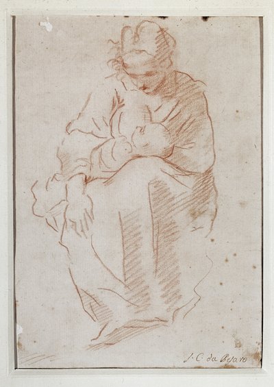 Mor som ammer barnet sitt (Tegning av Simone Cantarini