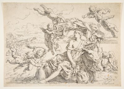 Voldtekt av Europa, ca. 1636. av Simone Cantarini