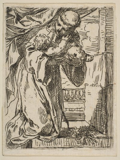 Den hellige Antonius av Padua holder Kristusbarnet, ca.1635-1636. av Simone Cantarini