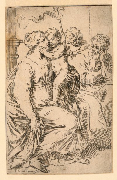 Den hellige familie med Saint John av Simone Cantarini