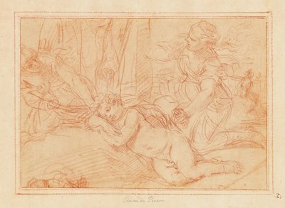 Venus og nymfene som avvæpner Cupid (rød kritt på papir) av Simone Cantarini