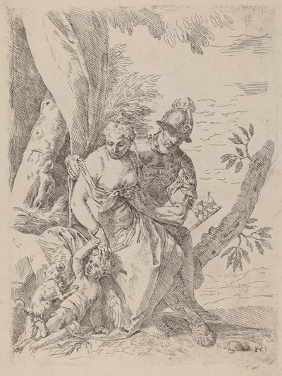 Mars, Venus og Amor av Simone Cantarini after Veronese