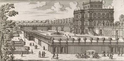 Utsikt over fasaden til Palazzo Pamphili og dens hage Secondo Prospetto Pe..., etter av Simone Felice