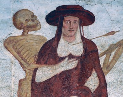 Kardinal og død, detalj fra Dødsdansen av Simone II Baschenis