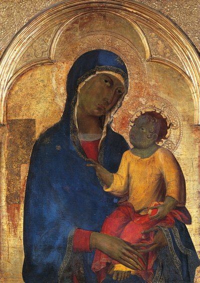 Madonna and Child, detalj fra San Domenico-altertavlen av Simone Martini (1283-1344), tempera og gull på trepanel av Simone Martini