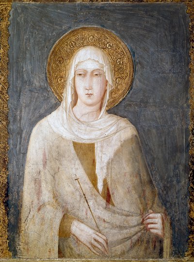 Saint Margarita av Antiokia (tidligere kjent som St. Clair) Fresco av Simone Martini Dim. 120 cm. Rundt 1322. Assisi (Assisi), nedre basilika i San Francesco (Saint Francois), høyre tverrarm. Italia ©Luisa Ricciarini/Leemage av Simone Martini