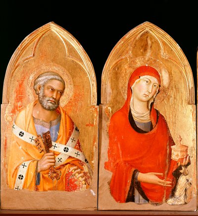 Sankt Peter og Sankt Maria Magdalena. Polyptych of Orvieto (tempera og gull på panel av Simone Martini