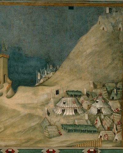 Soldateleiren, fra veggmaleriet som viser condottiere Guidoriccio da Fogliano (fresco) av Simone Martini