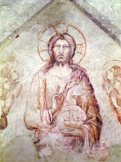 Tympanum som viser Frelserens velsignelse, 1341 (detalj) (se også 195591) av Simone Martini