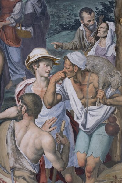 Tilbedelse av hyrdene, 1578-82 (detalj av 3497111) av Simone Veneziano Peterzano