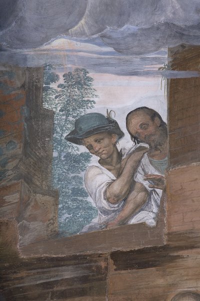 Tilbedelse av hyrdene, 1578-82 (detalj av 3497111) av Simone Veneziano Peterzano