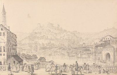 Album med 30 utsikter i Tyrol og Italia: Byen Verona og slottet San Pietro fra en annen bro, 1. november 1840 av Sir Charles D