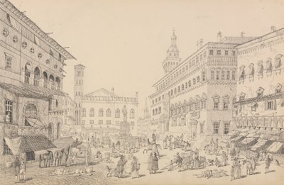 Album med 30 utsikter i Tyrol og Italia: Plassen i Bologna, katedralen og palasset til pavens legat 12. november 1840 av Sir Charles D